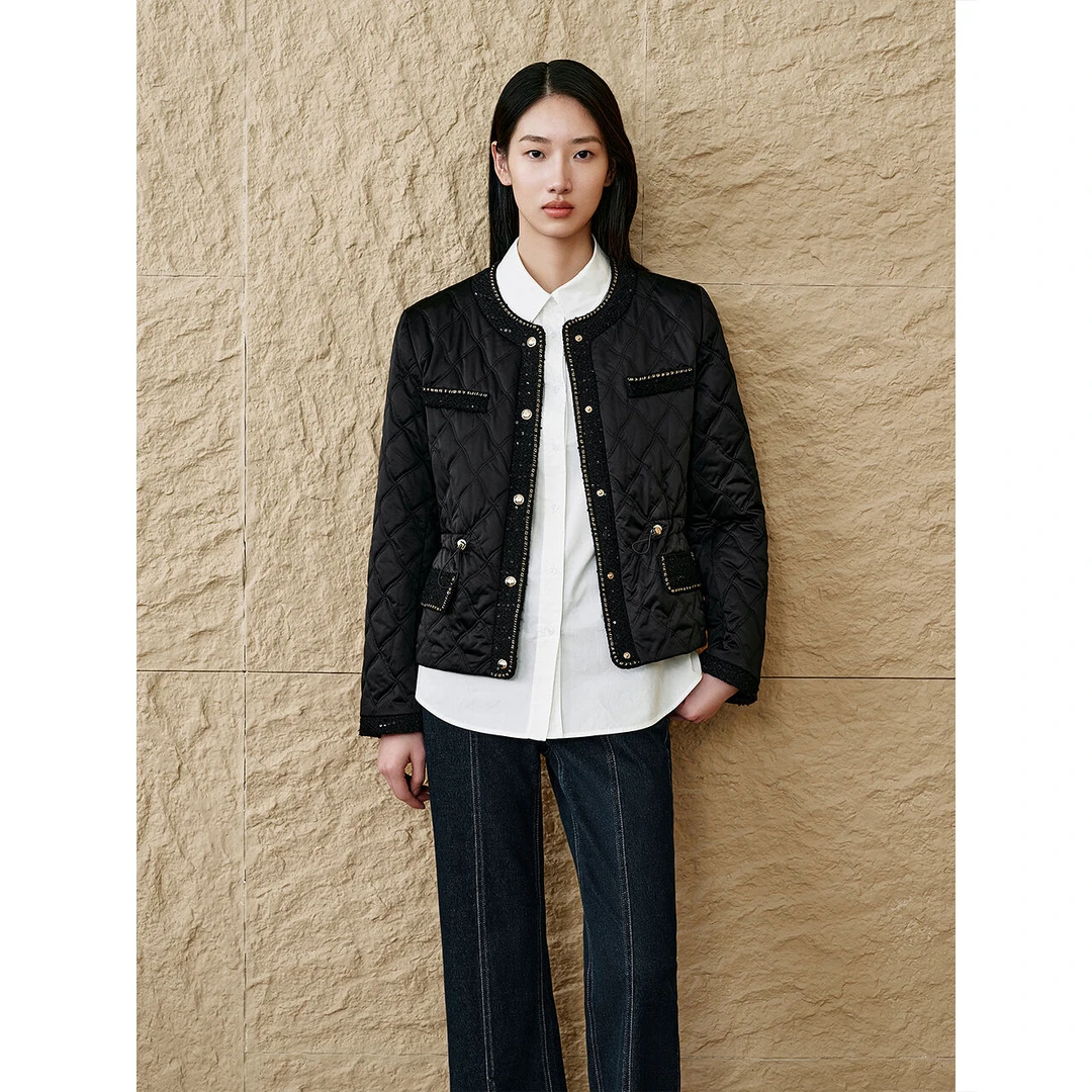 INSUN恩裳2025秋冬新款香风粗花呢拼接短款外套9C65308020