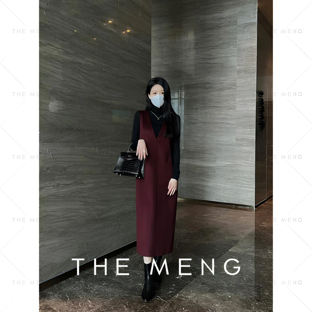 THE MENG【微醺】时尚气质显瘦减龄复古修身无袖百搭背心裙#QH2772