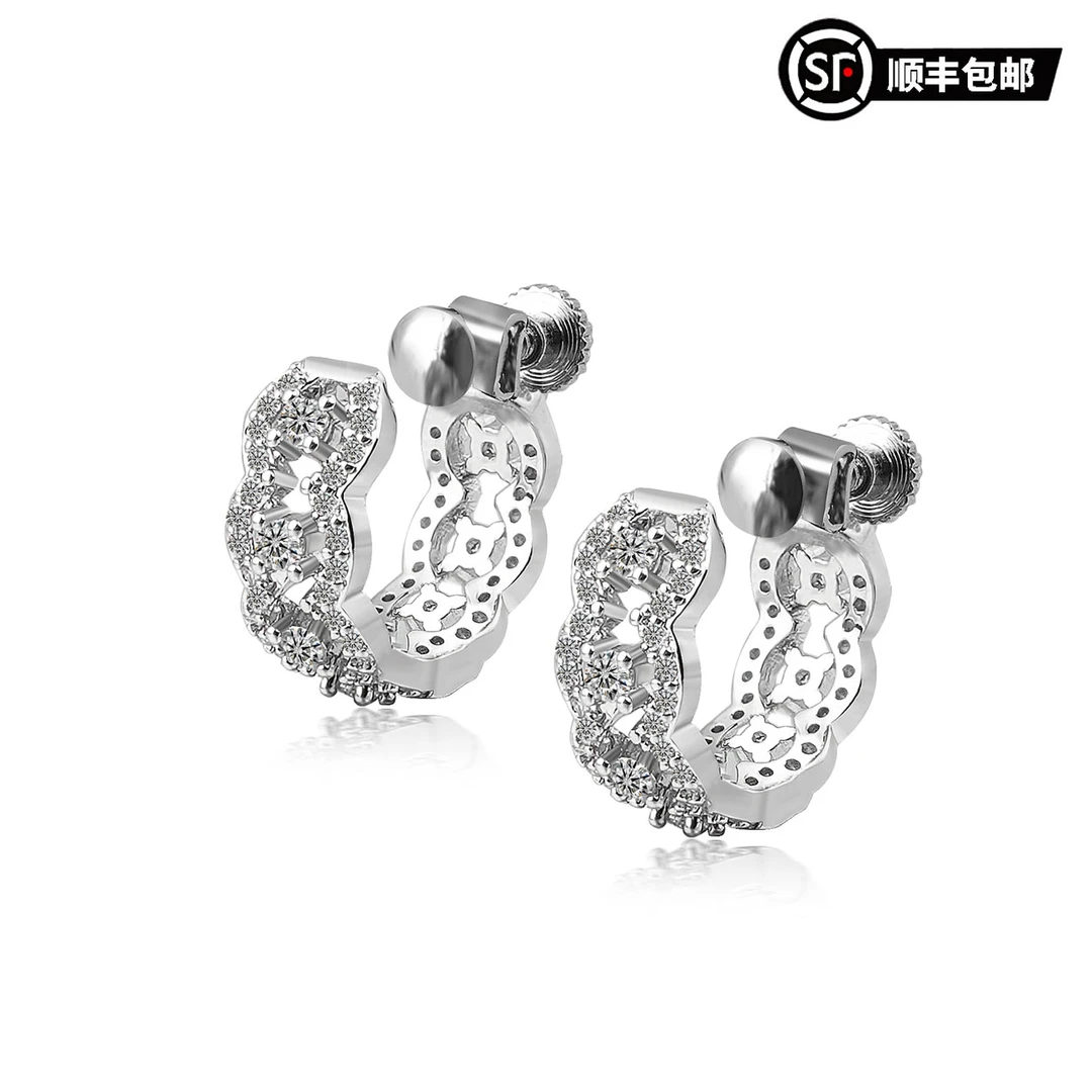 铜合金莫桑石耳饰 WIC无耳洞版白蕾丝耳环法式莫桑钻耳夹ES181