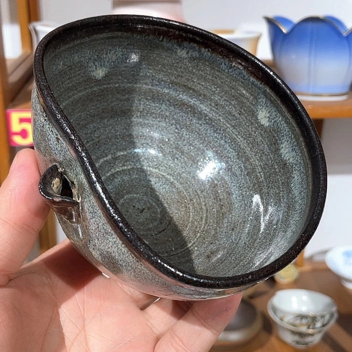 紫砂120暗刻款粗陶手捏胎片口公道碗