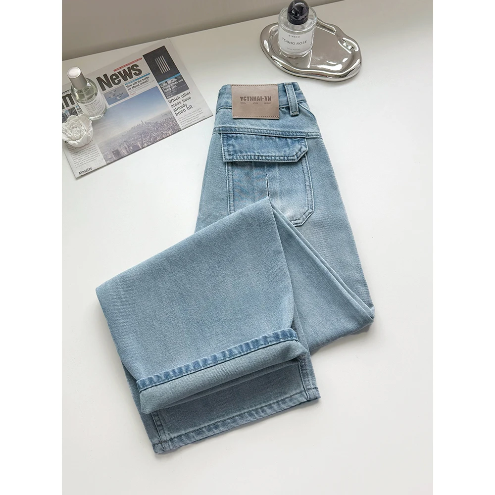 missrococo/洛可可小姐2025秋冬薄款窄版弯刀阔腿显瘦牛仔裤女