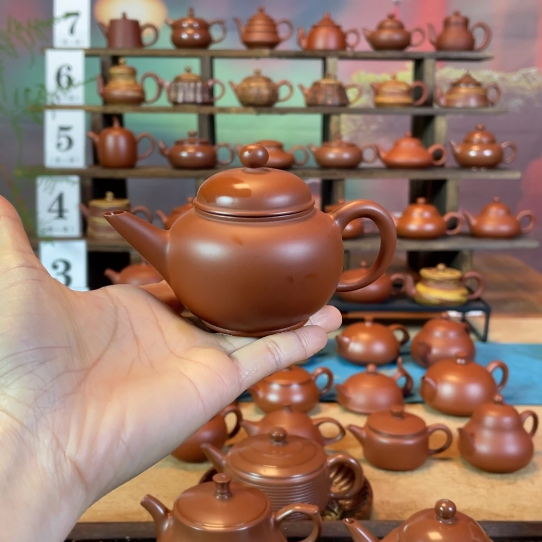 茶壶紫砂F****g潮州手工手拉朱泥水平壶