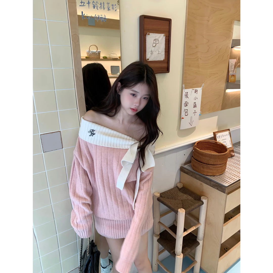 Moster Timnothy原创一字肩蝴蝶结厚款连衣裙氛围秋季打底连衣裙