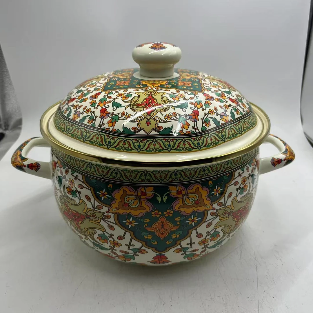 24cm【俄罗斯空心环】珐琅搪瓷汤锅搪瓷盖炖锅商超