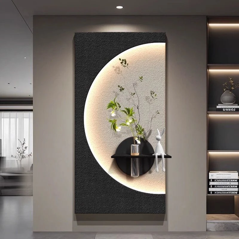 轻奢高级感入户门玄关装饰画水培绿植走廊过道挂画新款月球壁灯画
