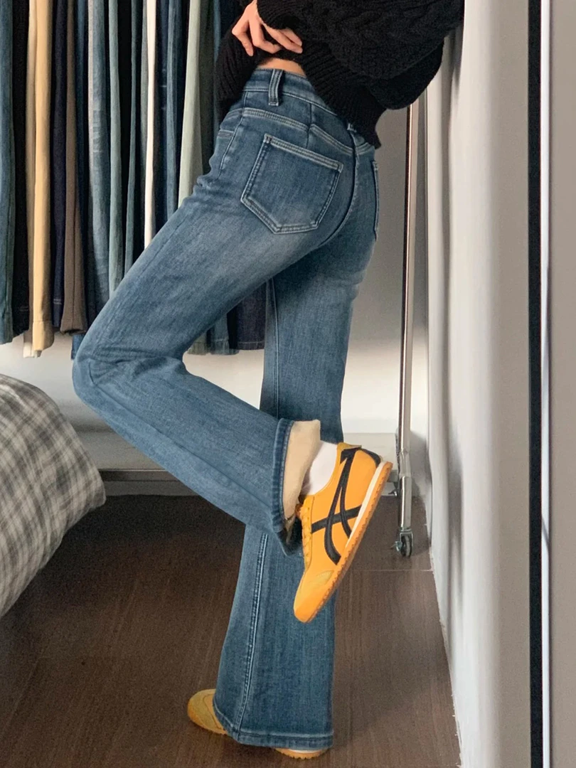 不贴腿加绒微喇裤女小个子梨型报恩裤大码胖mm显瘦弹力高腰喇叭裤