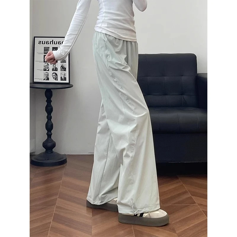 休闲裤薄款工装裤百搭夏季休闲外穿宽松长裤口袋阔腿裤高腰白色