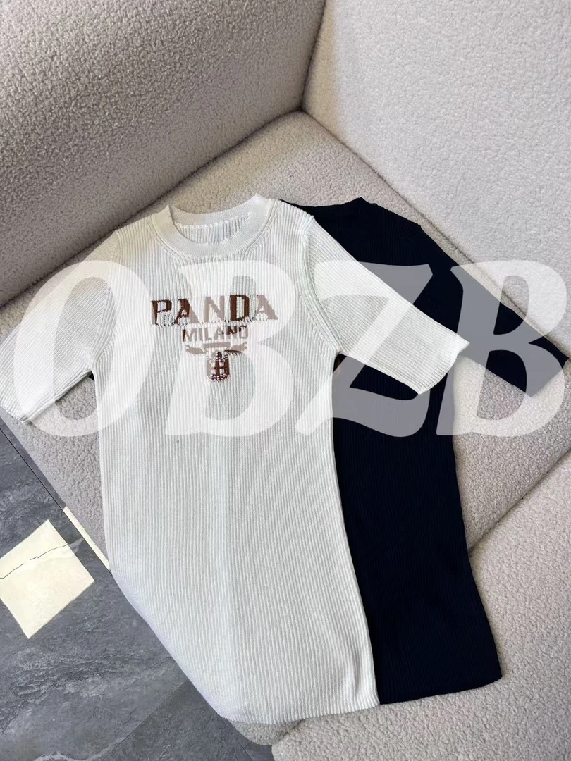 OBZB【P女款针织短袖】黑白色字母图案圆领修身内搭外搭短袖5045