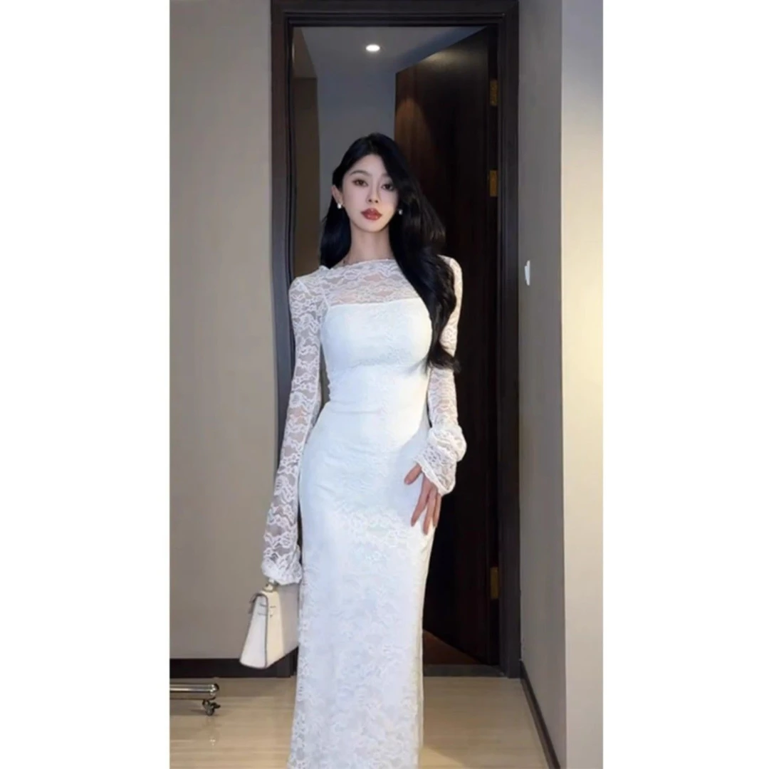 气质名媛修身蕾丝连衣裙女装秋冬新款时尚打底吊带裙