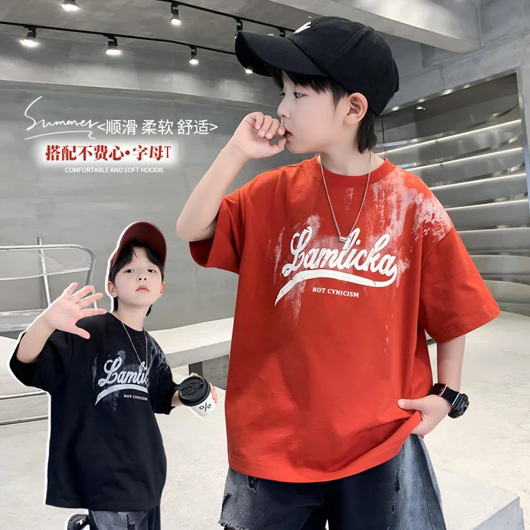 2025年夏款新款短袖T恤休闲夏季印花男童男孩中大童潮款百搭