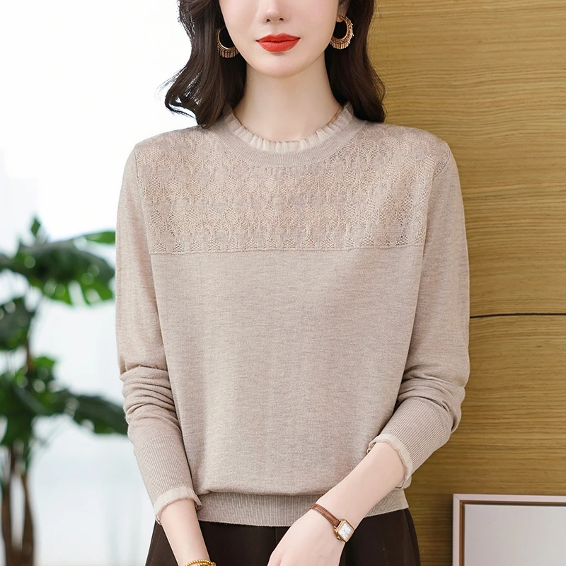 打底衫女式新款爆款大码蕾丝上衣宽松显瘦遮肉洋气春秋薄款针织衫