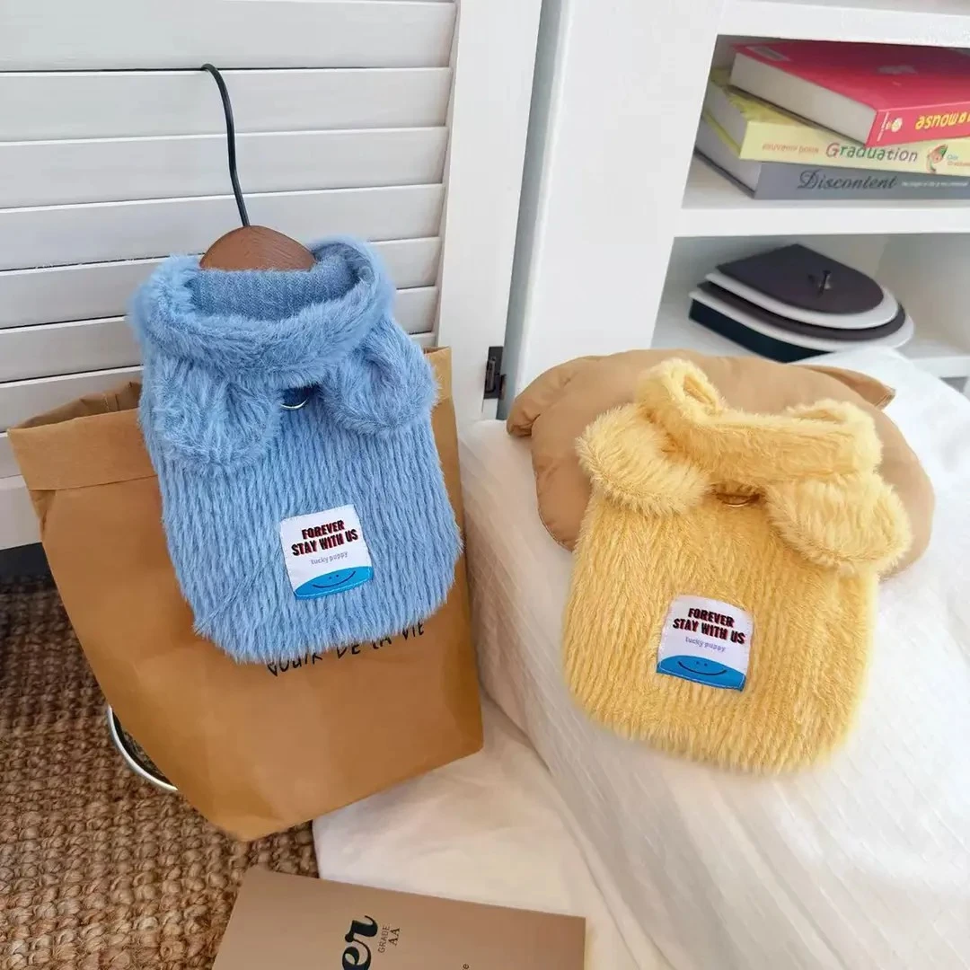 宠物衣服秋冬狗狗居家服无袖连帽马甲猫咪衣服毛绒保暖小型幼犬装