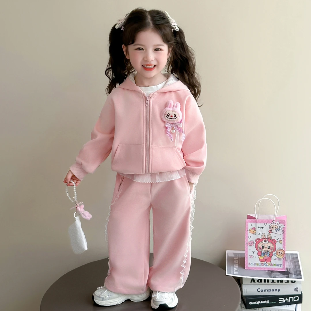 女童秋装套装2025新款儿童卡通连帽外套洋气女宝拉布布休闲两件套