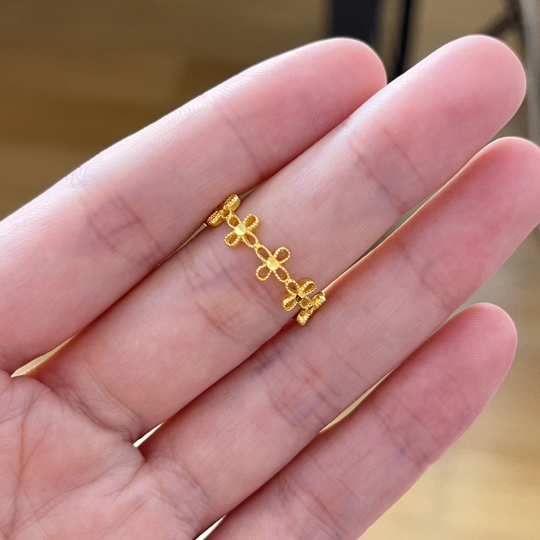 蕾丝四叶草戒指 足金999