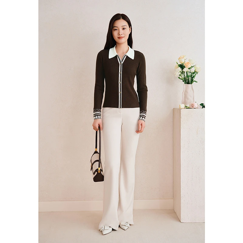 YINER音儿2025春季新款费尔岛印花翻领上衣8C65106396