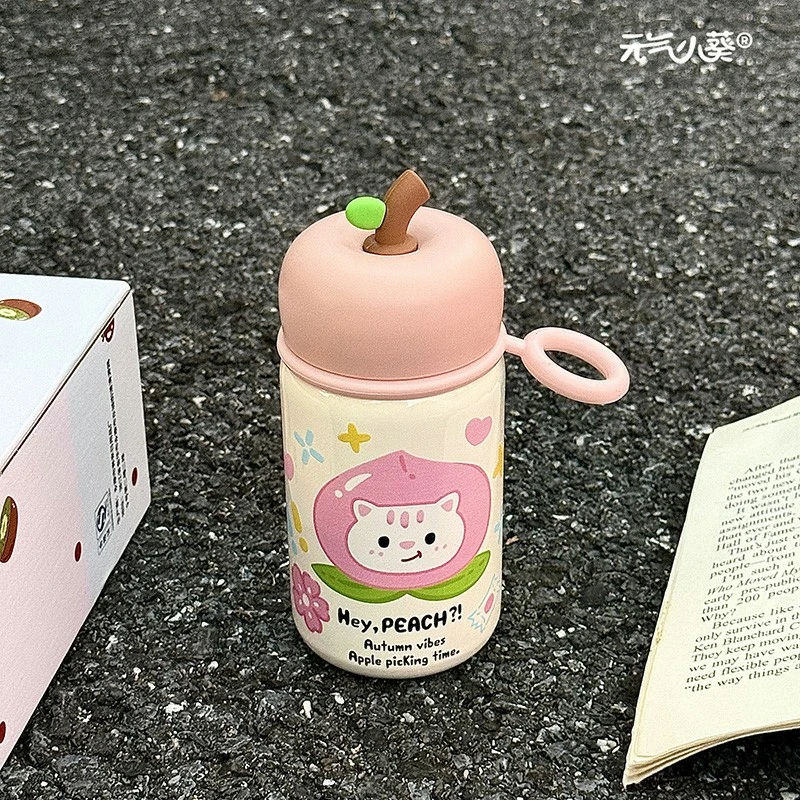 粉色水蜜桃小猫卡通保温杯可爱小巧便携儿童水杯316不锈钢少女心