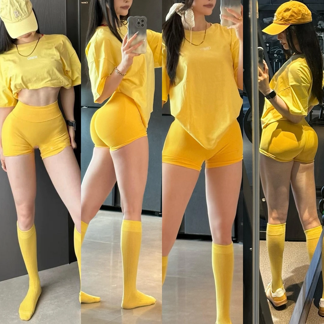 塑造翘臀~欧美网红健身短裤运动三分裤高腰收腹高弹蜜桃臀裤女