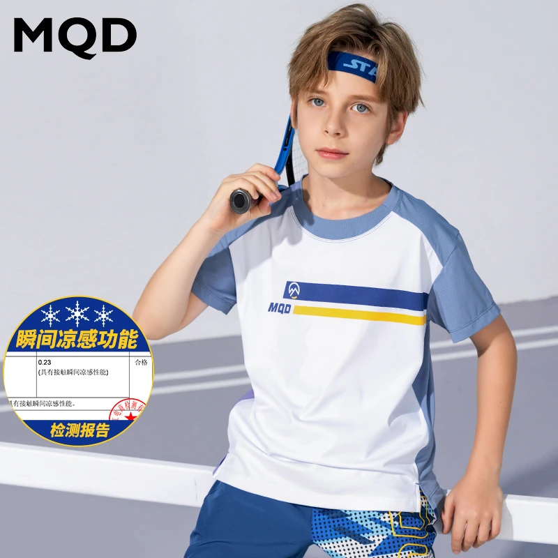 MQD儿童运动短袖T恤速干透气夏季休闲男童女童撞色凉感9642T0313
