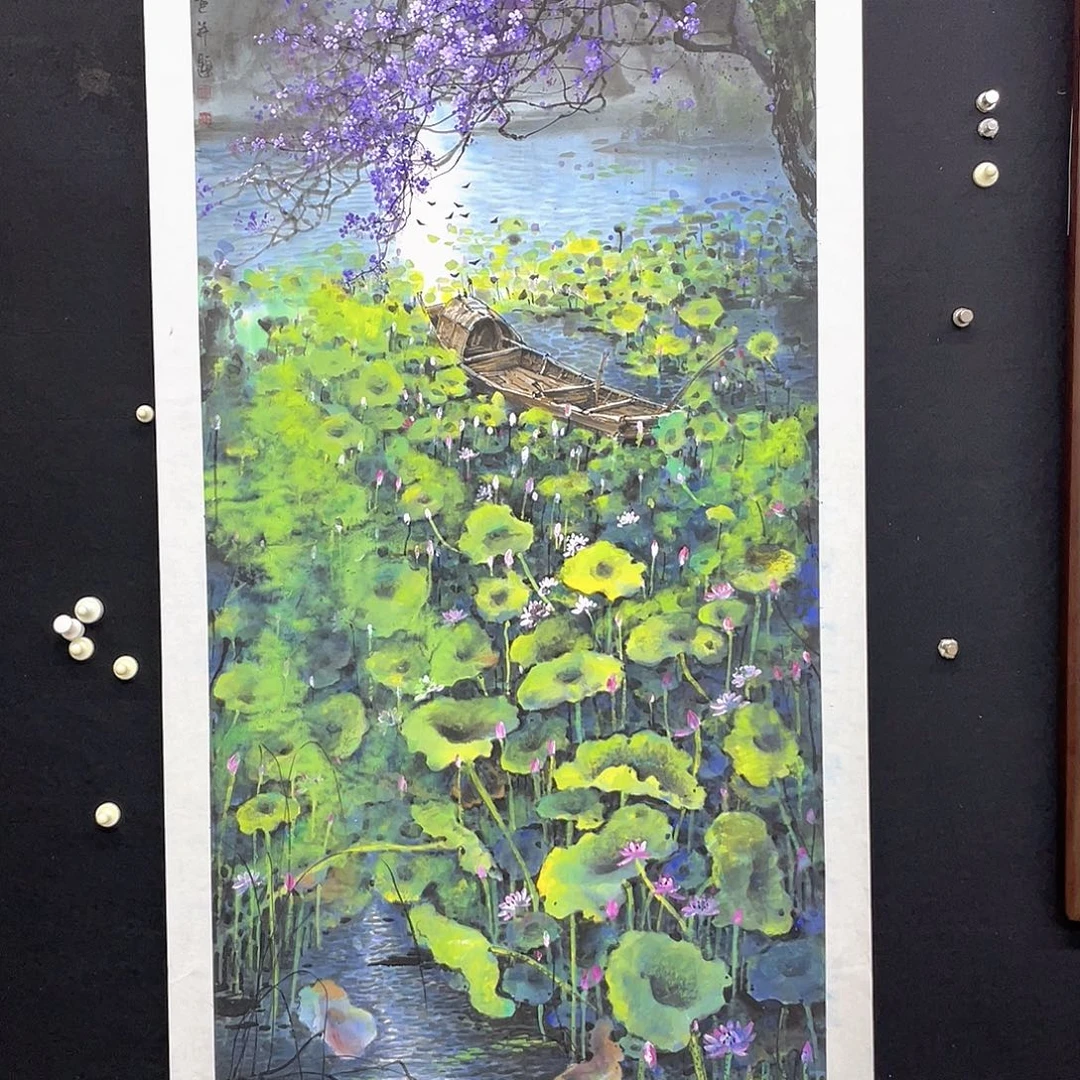 国画手绘国画，精品荷塘