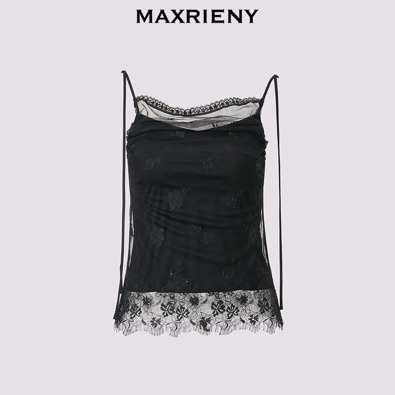 MAXRIENY25年新款欧若假日风蕾丝花边吊带上衣女修身显瘦高级气质