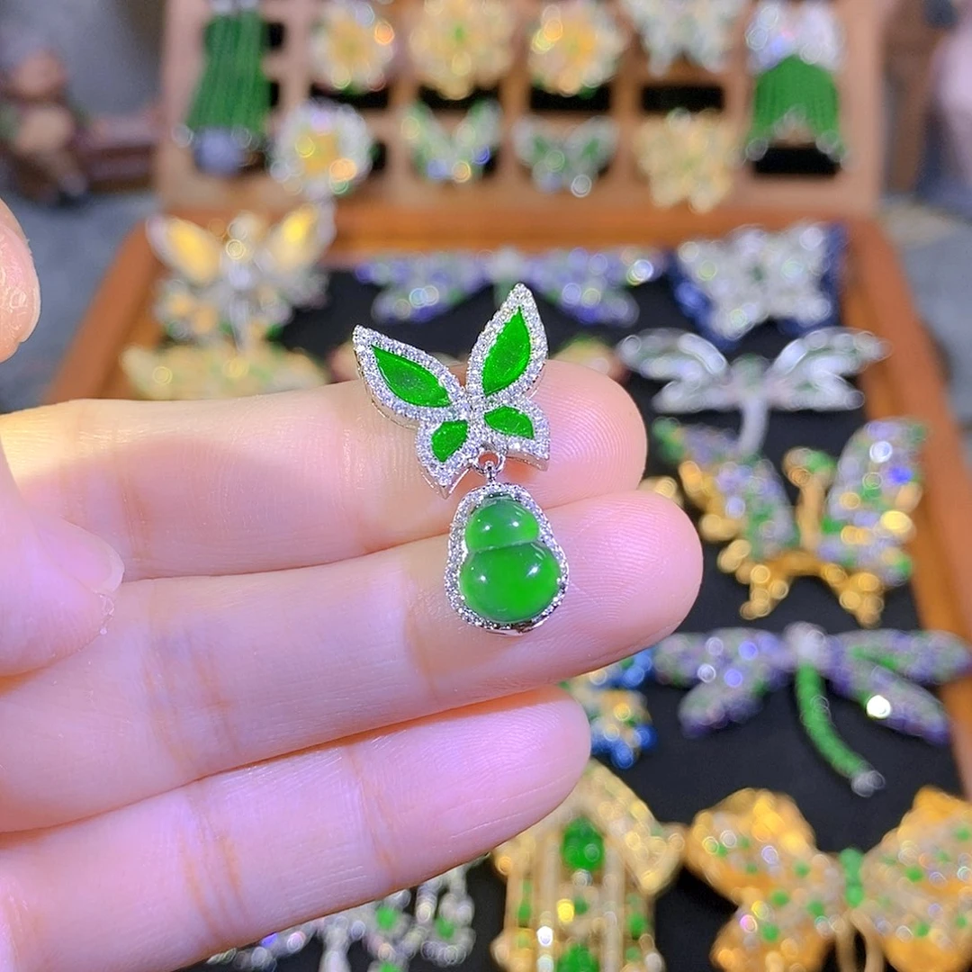 吊坠(不含链)银S925镶嵌翡翠