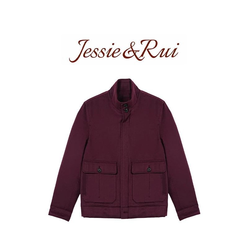 JESSIE睿 杰N亚鹅绒拼接羊毛常规款翻领连帽潮外穿男士冬款