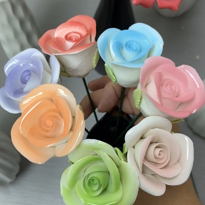 陶瓷手工制作陶瓷花7朵