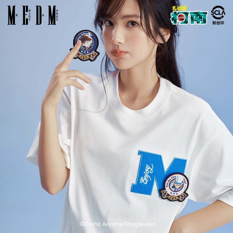 MEDMx名侦探柯南联名 基础动漫魔术贴休闲短袖百搭通勤情侣T恤夏
