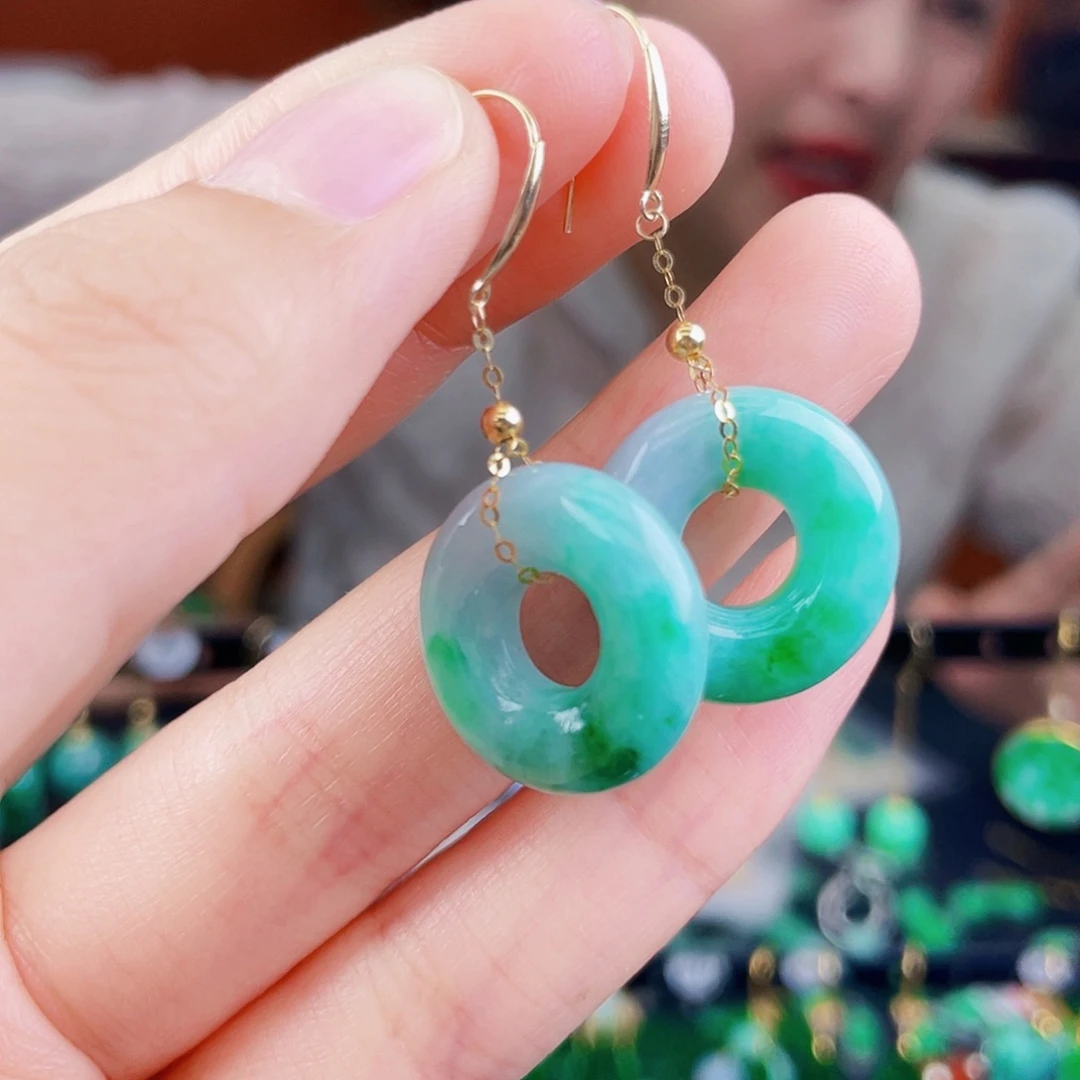 翡翠18K金镶嵌耳饰