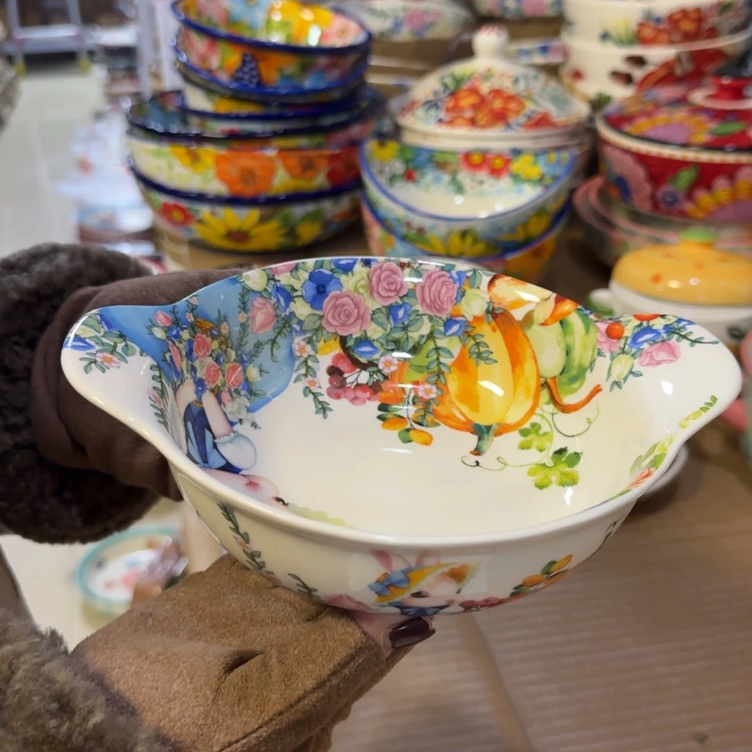 瓷6英寸南瓜兔双耳碗一只