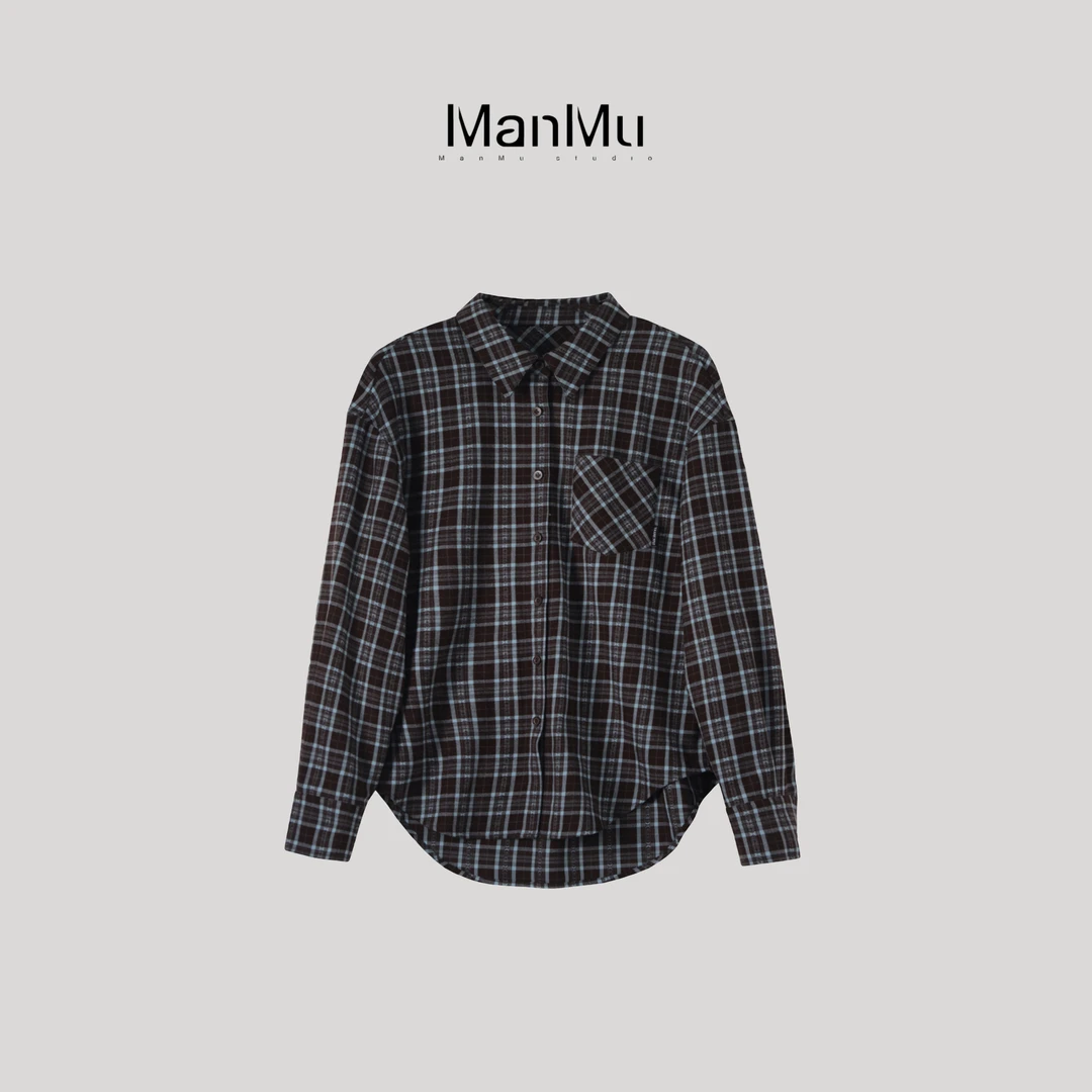 满目ManMu【张琪专属】高级定制秋季时尚百搭格子衬衫350278