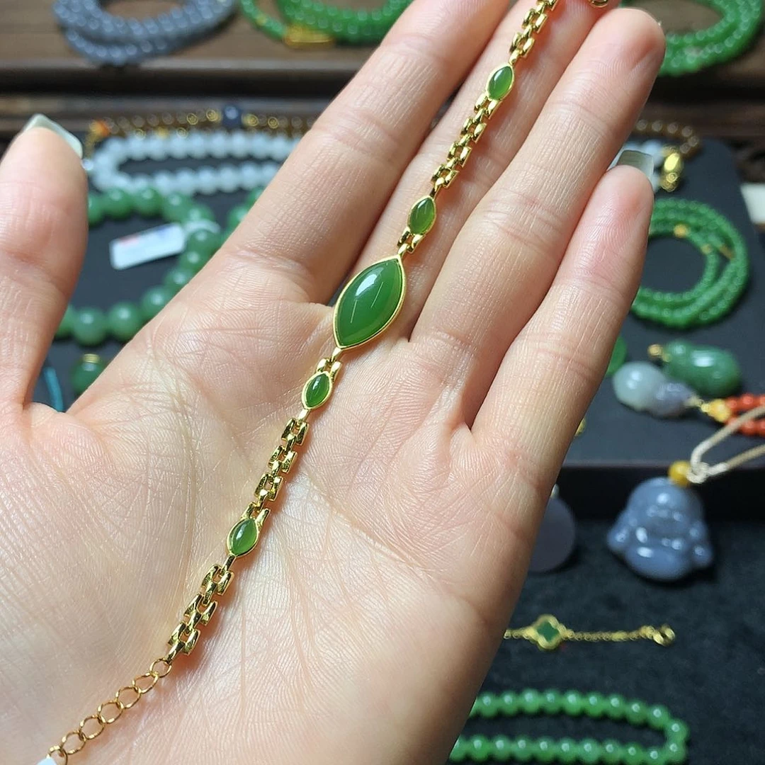 和田玉手链银S925镶嵌