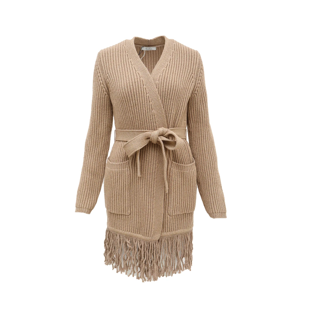 99新 MaxMara 流苏开衫 驼色 绵羊毛/山羊绒 S P244378037