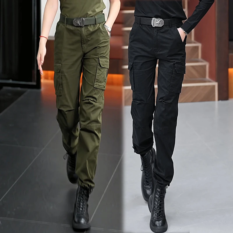 春夏新款帅气直筒工装裤女显瘦时尚百搭宽松高腰高弹长裤休闲裤潮