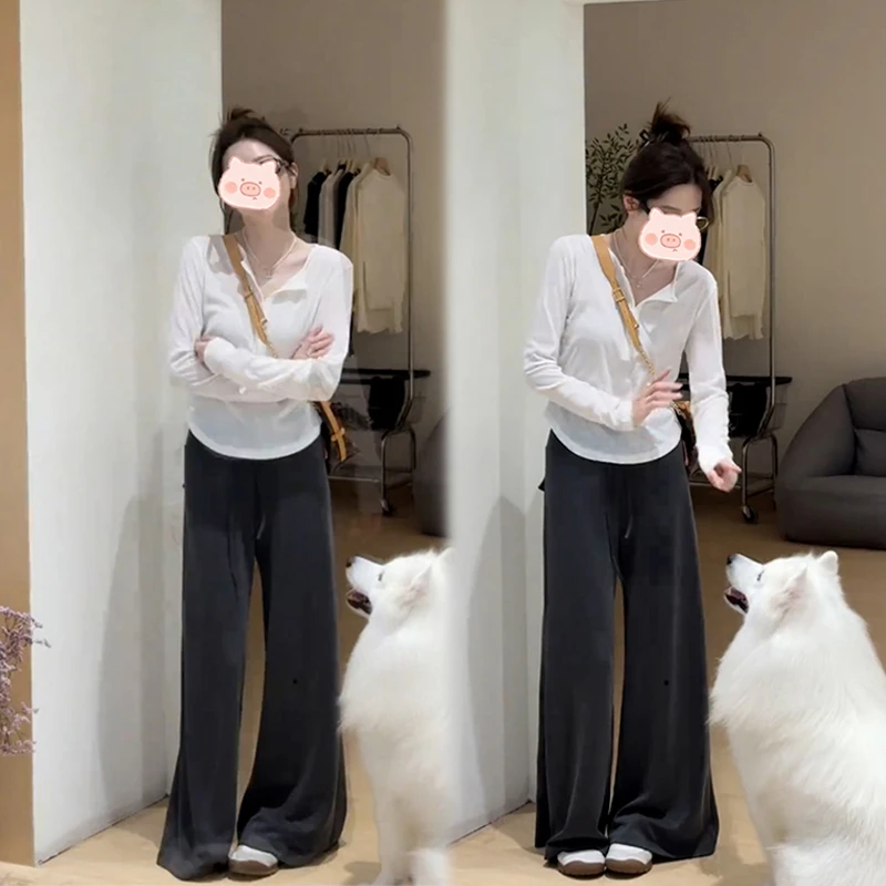 2025年秋季新款套装时尚百搭纯色上衣长袖搭配简约休闲裤套装女潮