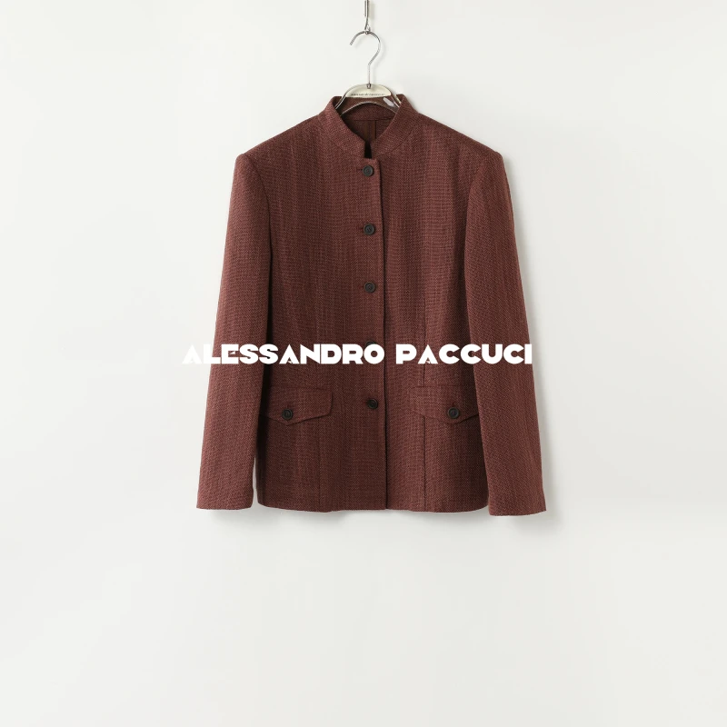 AP洛哥51005WZ【限量/黑标】意大利进口亚麻立领老钱风时尚西装外套