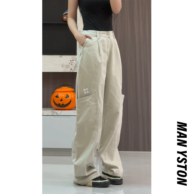 美式纯棉直筒工装裤百搭休闲裤春秋季潮牌宽松青少年阔腿长裤子