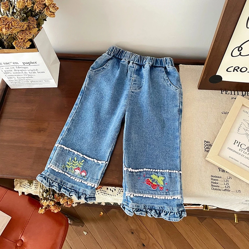 【现货】QK248217春秋新款儿童牛仔裤女童淑女百搭裤子