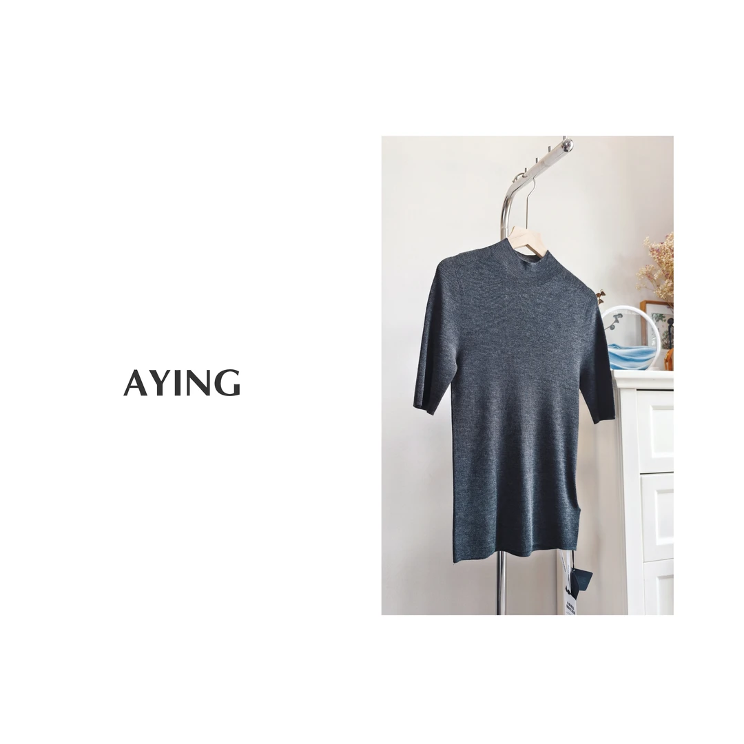 AYING  女士早秋   超细羊毛无缝一体中袖针织打底衫