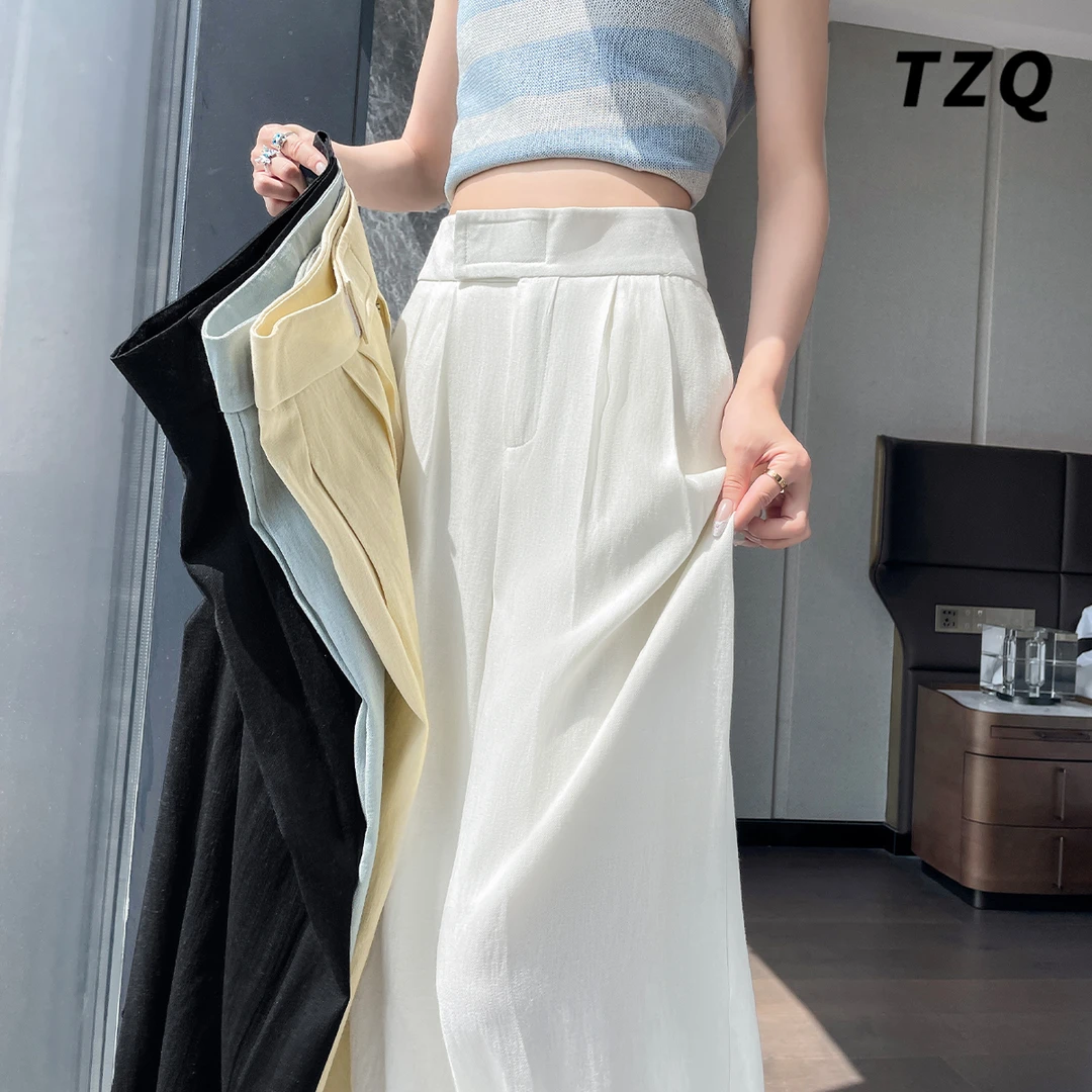 爆款冰丝裤女秋季厚款休闲裤子高腰显瘦宽松百搭阔腿裤TZQ2552705