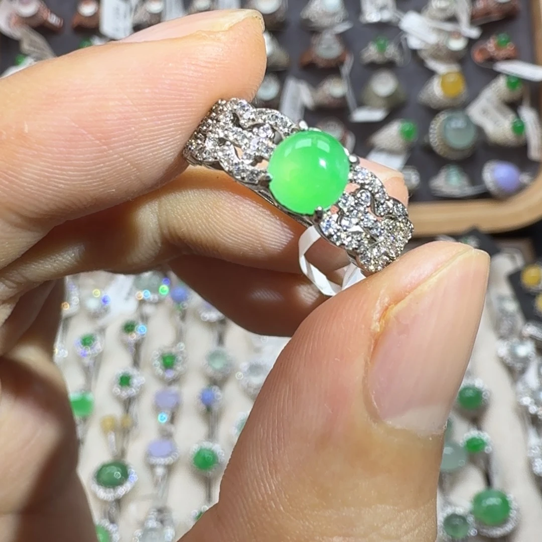 翡翠银S925镶嵌戒指天然缅甸翡翠A货