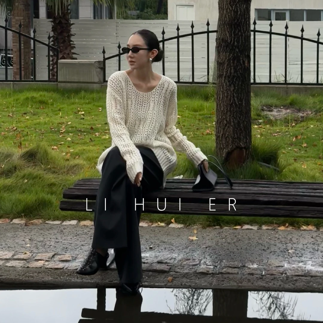 LiHuiEr李慧儿【榭风与】镂空毛衣秋款慵懒松弛感针织衫上衣SY071HE