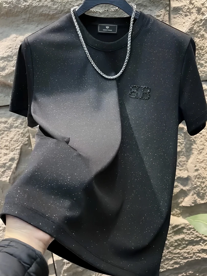 T恤男2025夏季新款时尚满天星休闲T恤宽松圆领短袖百搭潮流半袖帅