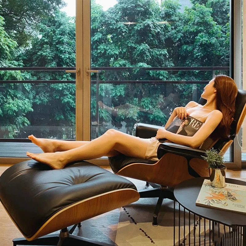 新款周杰伦同款伊姆斯躺椅设计师单人牛皮沙发椅办公休闲家用办公