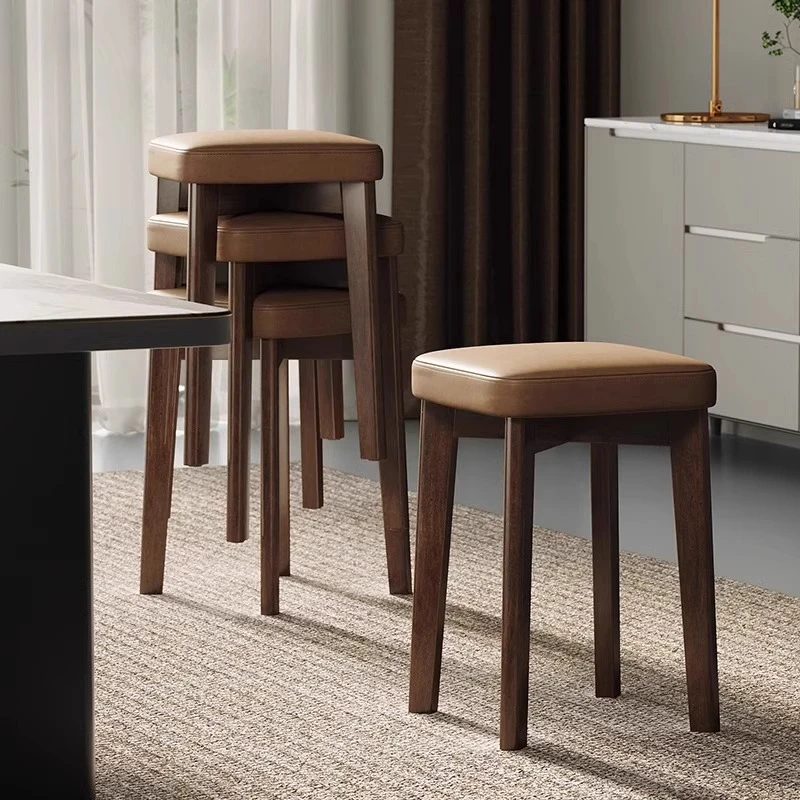 实木餐椅可叠放成人加厚结实软包凳子酒店店铺轻奢简约木质高脚凳