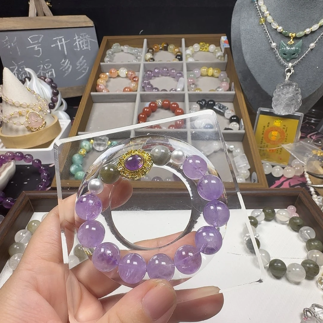 水晶手串未镶嵌薰衣草紫水灰月光手串