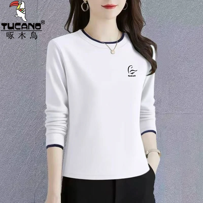啄木鸟纯棉长袖女秋冬爆款打底衫新款高端洋气显瘦内搭外穿上衣潮