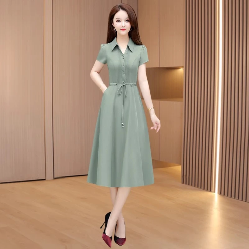 高端气质广州十三行雪纺纱料连衣裙子女夏季2025超火洋气减龄妈妈