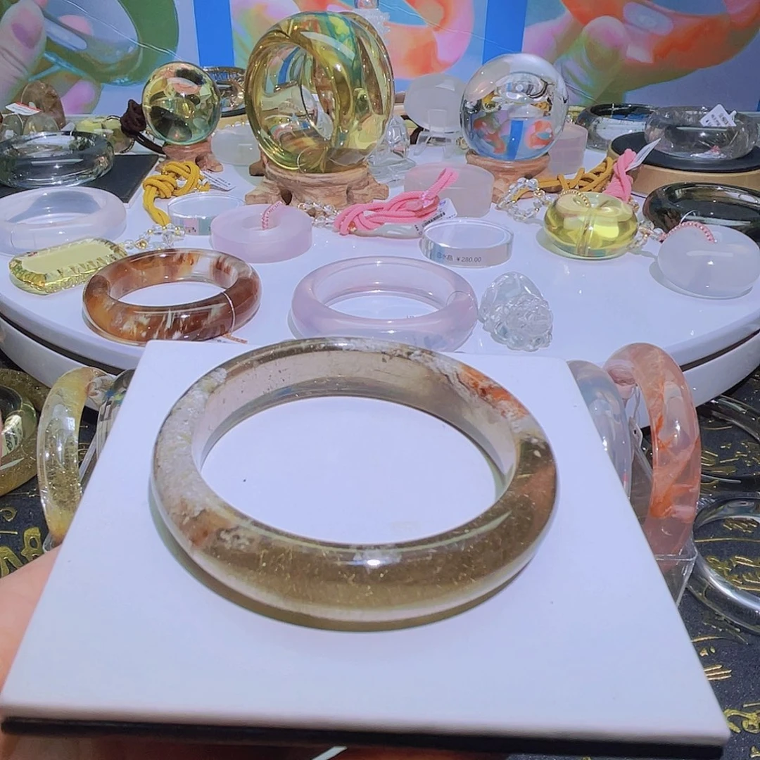 o***拜手镯水晶未镶嵌天然黄发晶幽灵