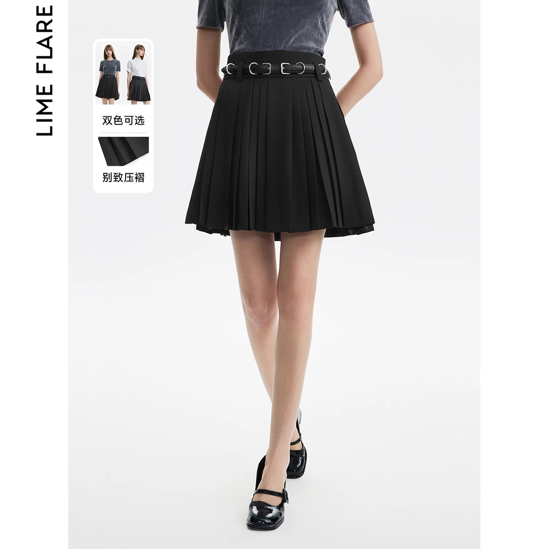 莱茵学院风双色百褶半身裙夏季新款A字短裙LMFC18WSK115